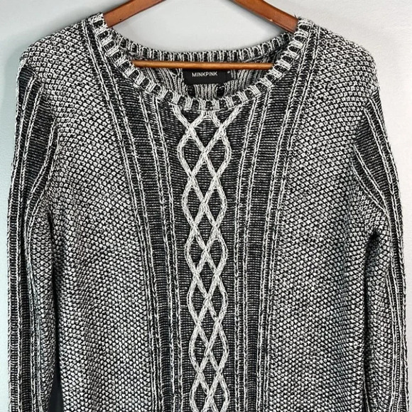 MINKPINK Cable Knit Baggy Tunic Sweater Grey Mix Long Sleeves Coastal Size S - Picture 3 of 9